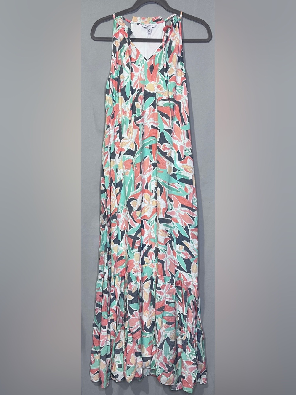 Nine West Floral Maxi Dress in Coral, Mint & Black Size XS